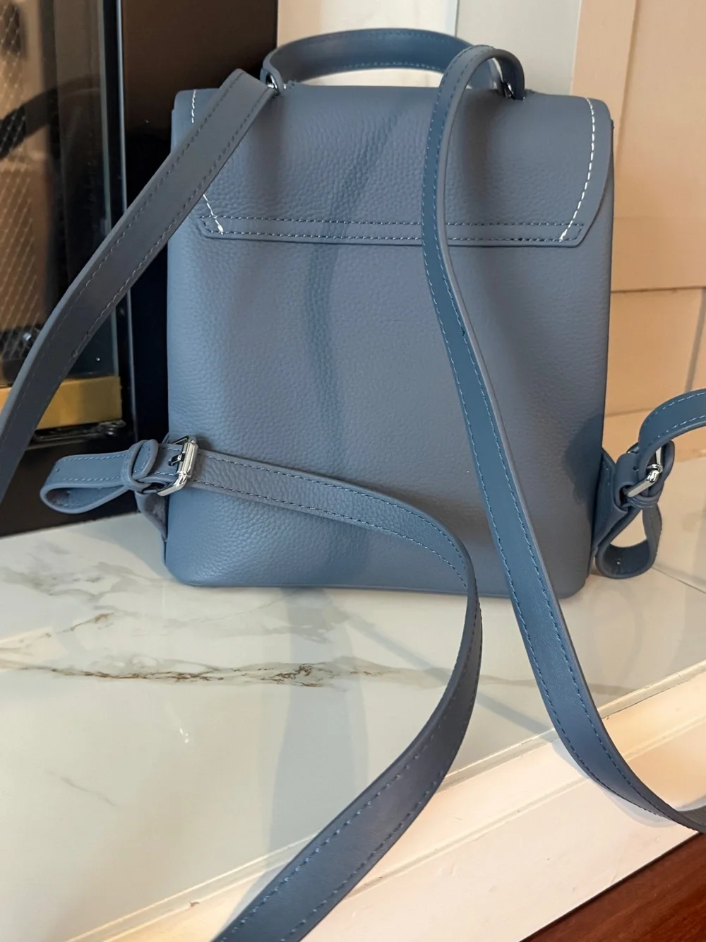 Classic Blue Textured Leather Backpack Purse